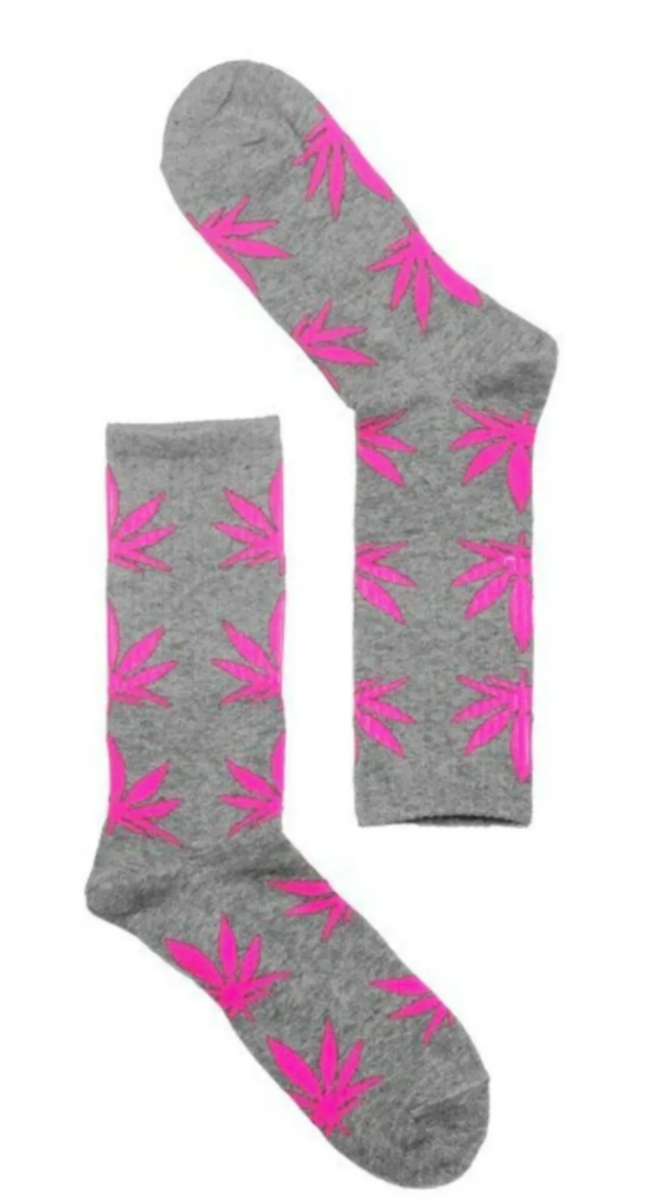 Gray socks with Pink Leaf