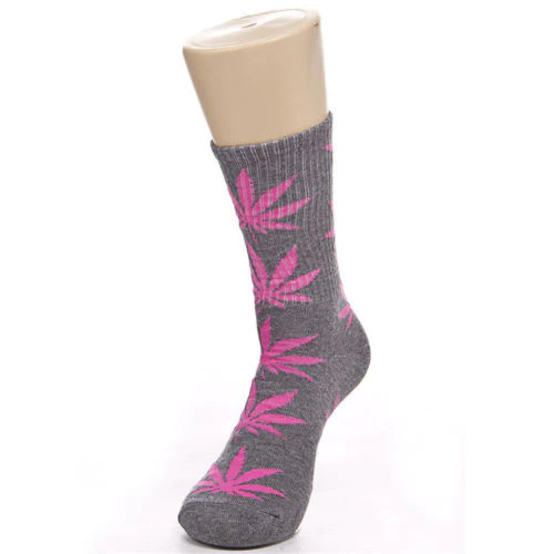 Gray socks with Pink Leaf