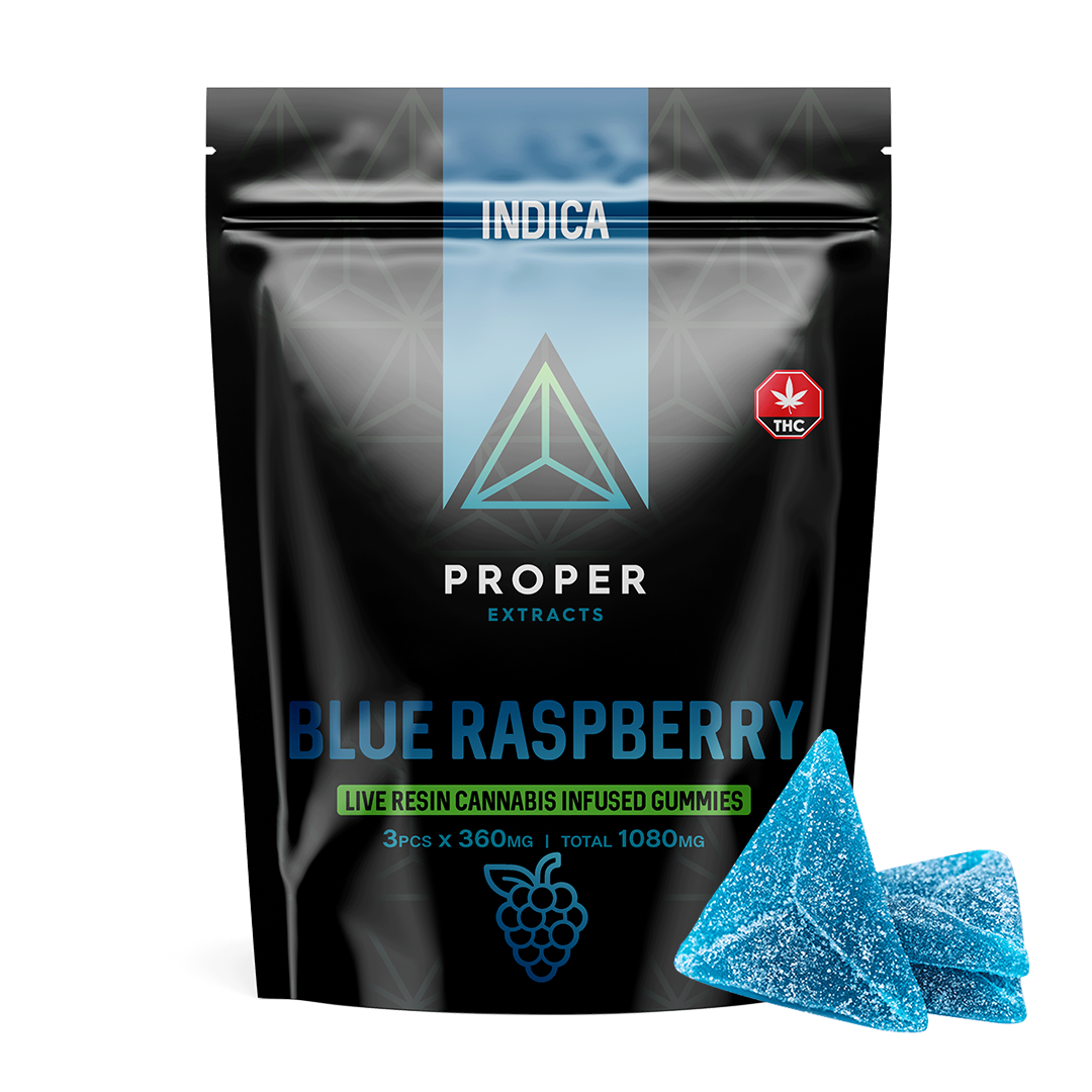 Proper Extracts Indica Blue Raspberry Live Resin THC Gummies 1080MG