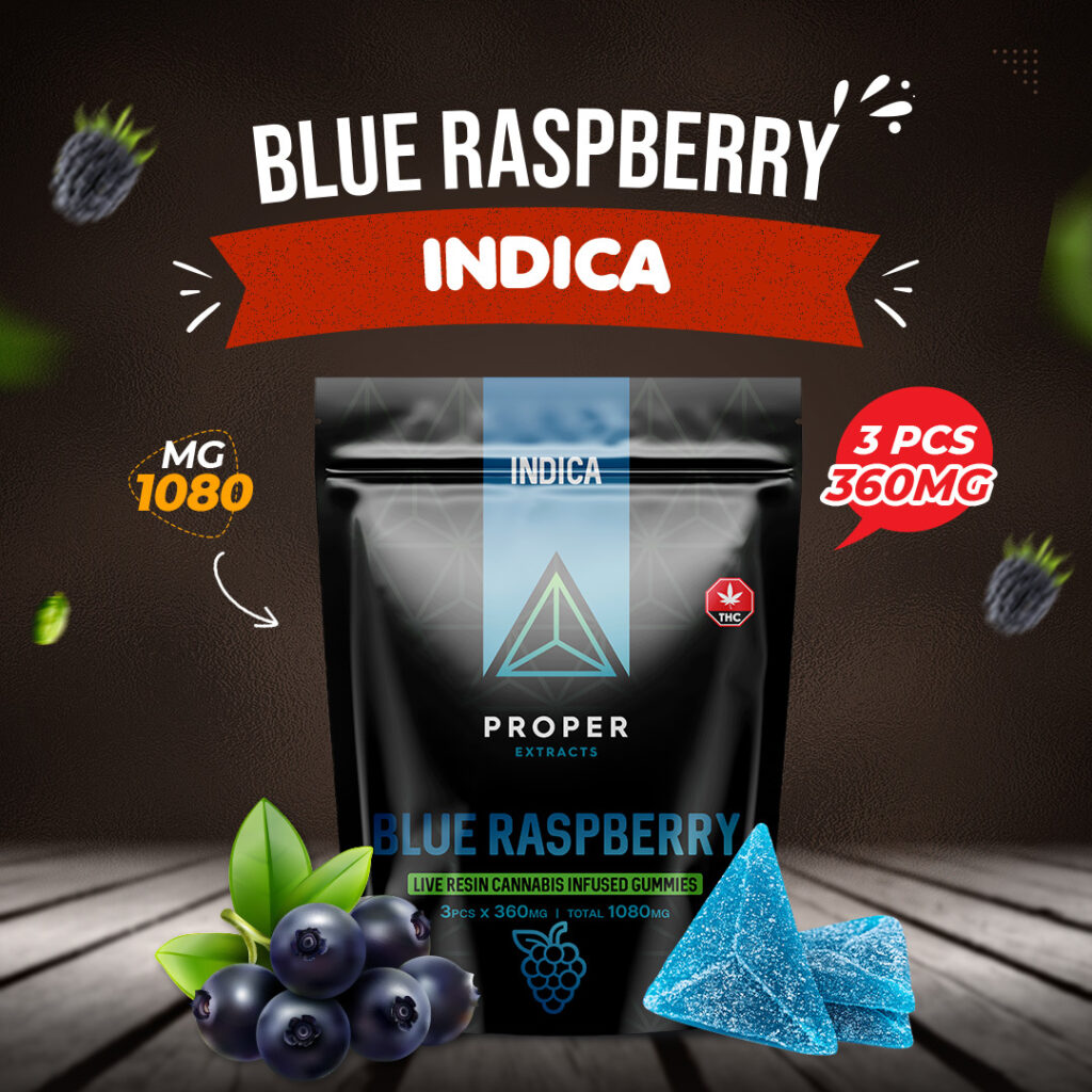 Proper Extracts Indica Blue Raspberry Live Resin THC Gummies 1080MG ...