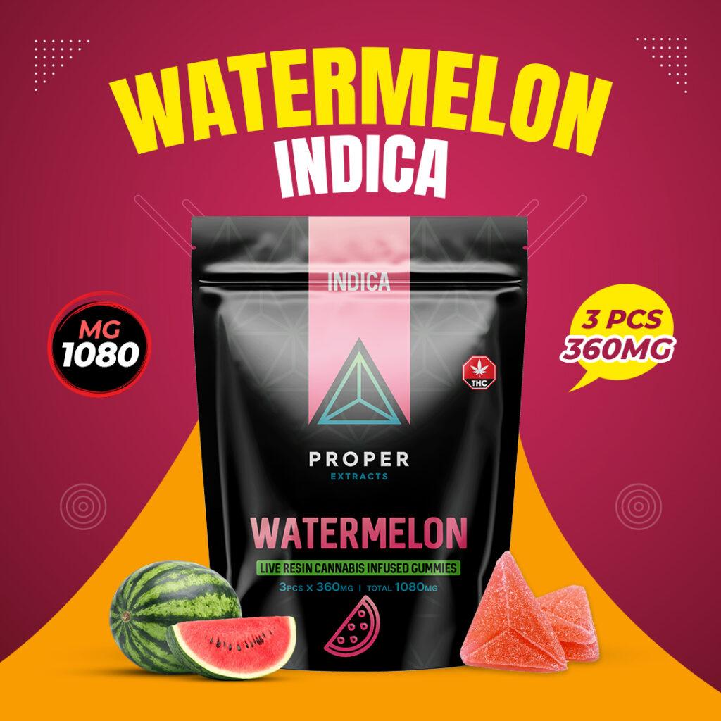 Proper Extracts Indica Watermelon Live Resin THC Gummies 1080MG ...