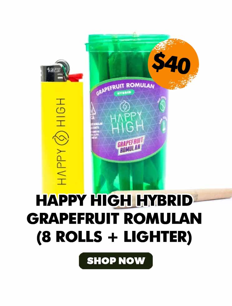 Happy High Hybrid Grapefruit Romulan (8 rolls + Lighter) - $40