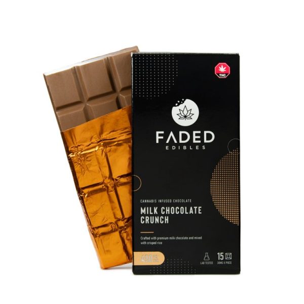 Faded Edibles – Chocolate Bar 450mg (15 x 30mg THC) – Milk Chocolate Crunch