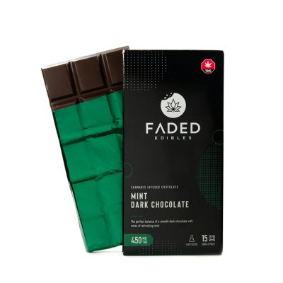 Faded Edibles – Chocolate Bar 450mg (15 x 30mg THC) – Mint Dark Chocolate